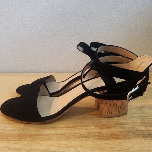 Pour la Victoire Black Leather Strappy Cork Heels Womens 8.5 - Picture 5 of 12